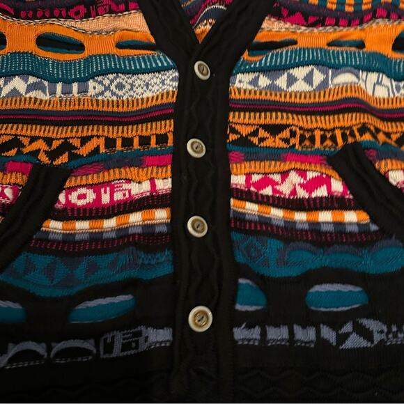 Vintage COOGI Australia Cardigan Sweater VTG Knit 100% Pure Wool Funky Unique XL - Picture 6 of 16